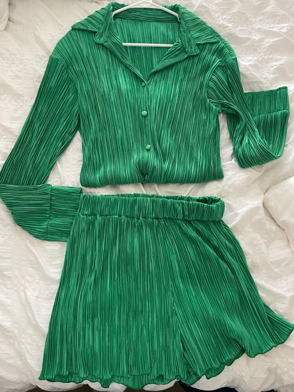 Pleated Green Two-Piece Set